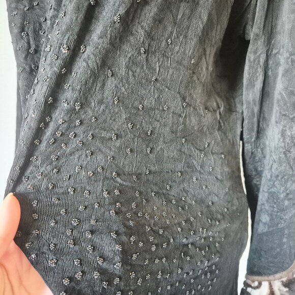 Vintage Spencer Alexis USA Slinky Beaded Asymmetrical Hem Top Long Sleeve Black - Picture 5 of 14
